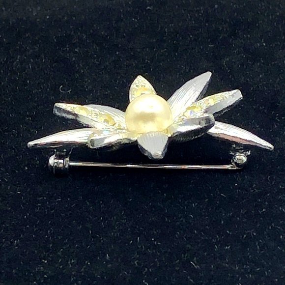 Emmons Signed Vintage Brooch Flower AB Crystal Aurora Borealis Rhinestones - Picture 11 of 13